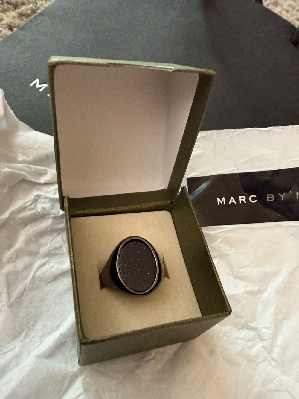 Marc by Marc Jacobs Black Oval Onyx Sparkle Signet Ring vintage Size 6 NWT